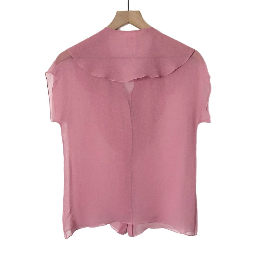 Chloe Pink 100% Silk Sheer Ruffle Peter Pan Collar Blouse 36 FR Small - Picture 3 of 7
